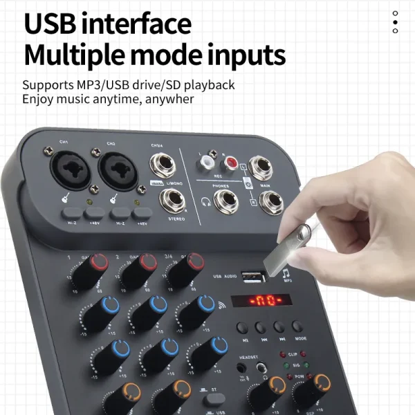 4 Channel Audio Mixer Bluetooth USB Sound Mixing Console Amplifier Studio - Image 2