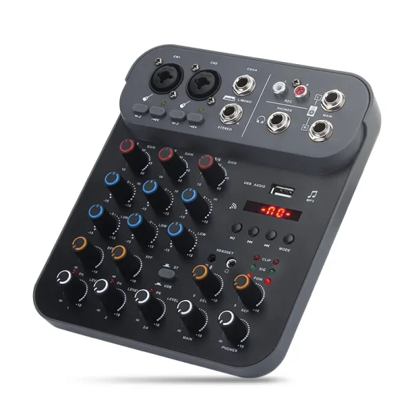 4 Channel Audio Mixer Bluetooth USB Sound Mixing Console Amplifier Studio