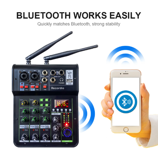 Audio Mixing with UHF Wireless Microphone 4 Channel Stereo Mixer Console Blueteeth USB for DJ Karaoke PC Record - Image 3