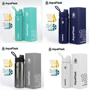 AQUAFLASK 18oz Wide mouth Vacuum Insulated Stainless Steel Drinking Water Bottle