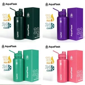 AQUAFLASK 32oz Wide mouth Vacuum Insulated Stainless Steel Drinking Water Bottle