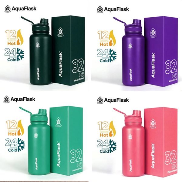 AQUAFLASK 32oz Wide mouth Vacuum Insulated Stainless Steel Drinking Water Bottle