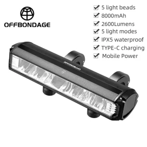 OFFBONDAGE Bicycle Light Front Waterproof Flashlight USB Charging MTB Road Cycling Lamp