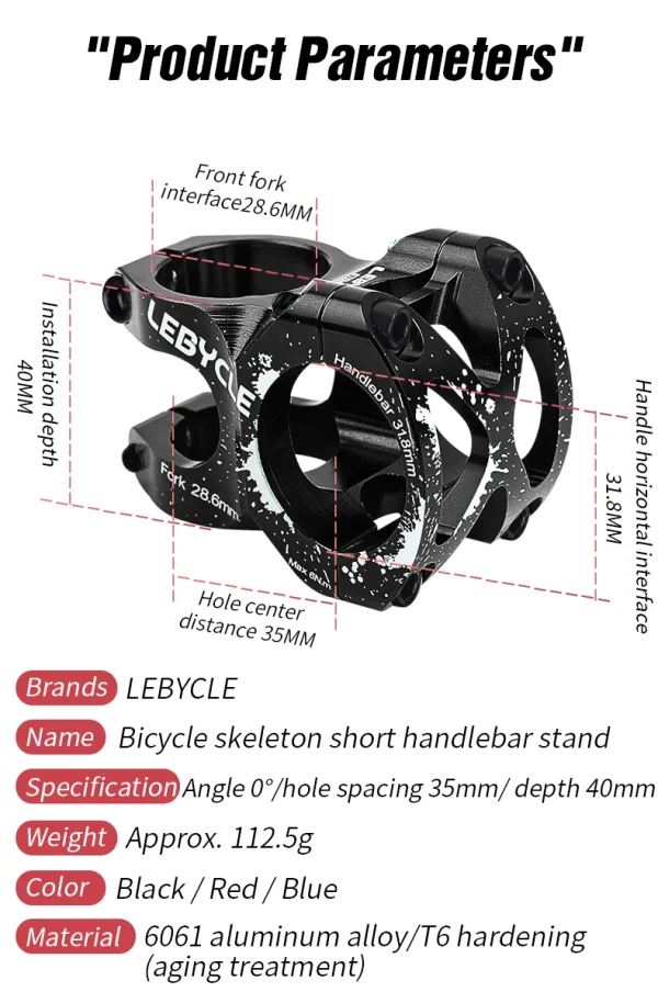 Lebycle Mountain Road Bike Aluminum Alloy CNC Stem Bicycle Handlebar Bike Parts 31.8x35mm Bicycle Handlebar Stem - Image 3