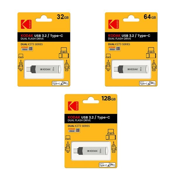 Kodak K273 USB 3.2 Flash Drive OTG 32GB 64GB 128GB Pen drive USB3.2 Gen 1 Type-c