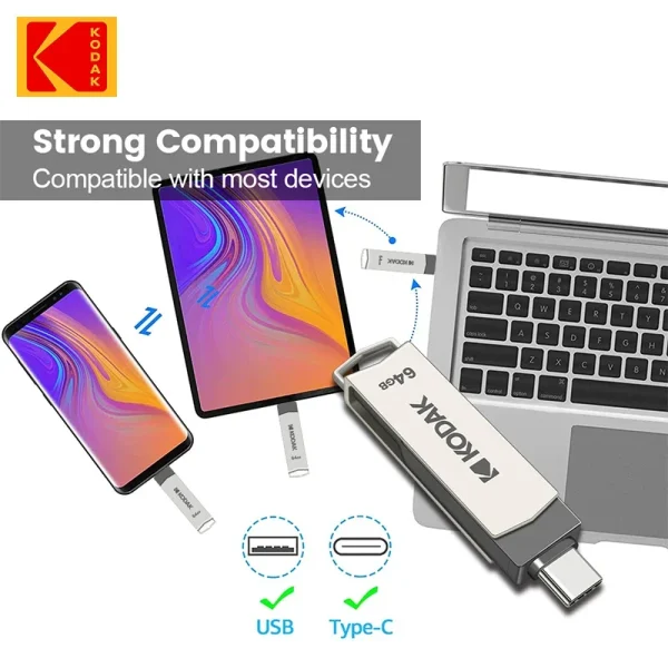 Kodak K273 USB 3.2 Flash Drive OTG 32GB 64GB 128GB Pen drive USB3.2 Gen 1 Type-c - Image 5