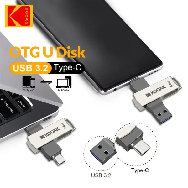 Kodak K273 USB 3.2 Flash Drive OTG 32GB 64GB 128GB Pen drive USB3.2 Gen 1 Type-c - Image 7