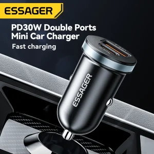 Essager 30W USB C Car Charger Type C Quick Charger PD QC 3.0 SCP 5A Fast Charging Car Phone Charge