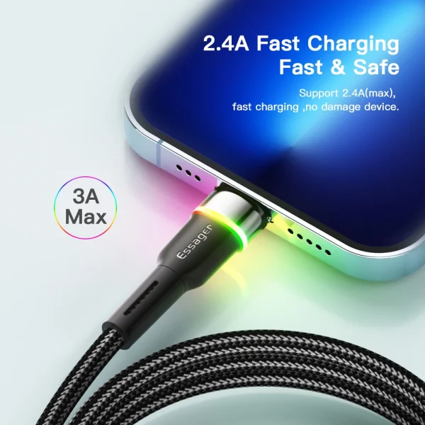 Essager USB Cable For iPhone 14 13 12 11 Pro Xs Max X Xr LED Lightning Fast Charging Phone Data Cable - Image 5