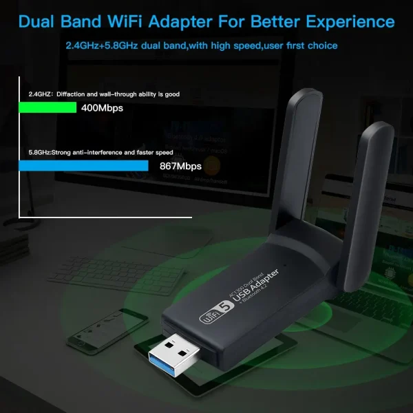 FENVI USB 3.0 WiFi Adapter 1300Mbps For Bluetooth 4.2 Dual Band 2.4G/5GHz USB Network Card Wireless Receiver For Desktop Laptop - Image 5