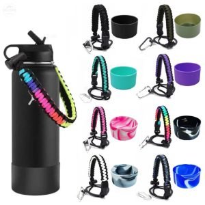 Aquaflask, Hydro Flask Bottle 12oz 18oz 21oz 24oz Handle with Paracord Strap Water Bottle Boot Silicon Cover and Handle Paracord Set