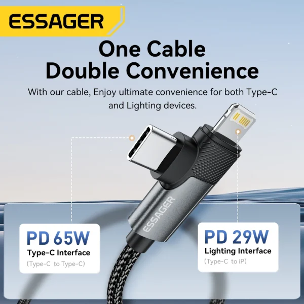 Essager PD 65W Max 2 in 1 Type C to Type C and Lightning - Image 2
