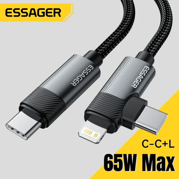 Essager PD 65W Max 2 in 1 Type C to Type C and Lightning - Image 6