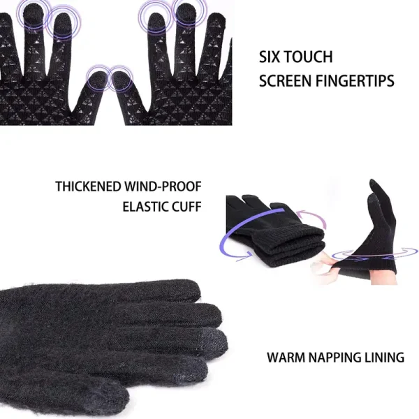 Winter Cold Weather Thermal Knitted Touch Screen Gloves - Image 3