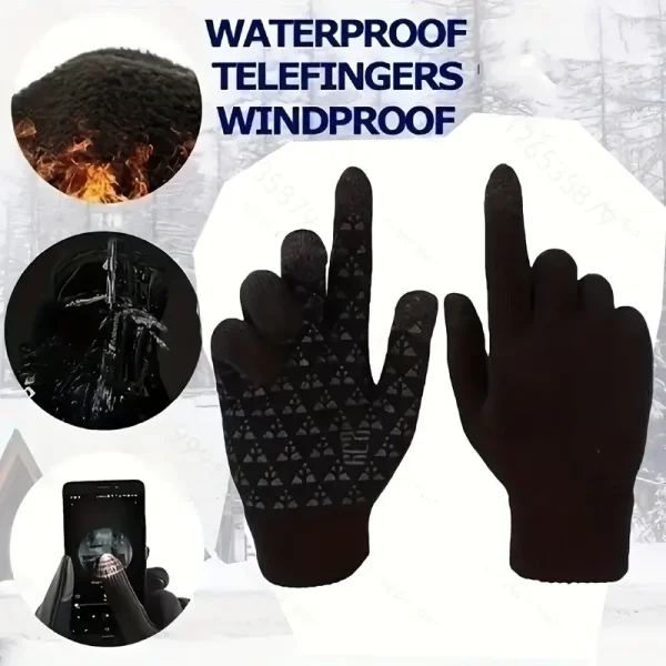 Winter Cold Weather Thermal Knitted Touch Screen Gloves - Image 2
