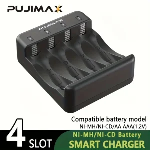 PUJIMAX 4-Slot Smart Charger: Universal AA/AAA 1.2V Battery Charger with LED Indicators and Type-C Port