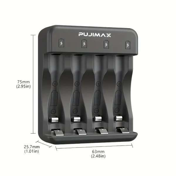 PUJIMAX 4-Slot Smart Charger: Universal AA/AAA 1.2V Battery Charger with LED Indicators and Type-C Port - Image 3